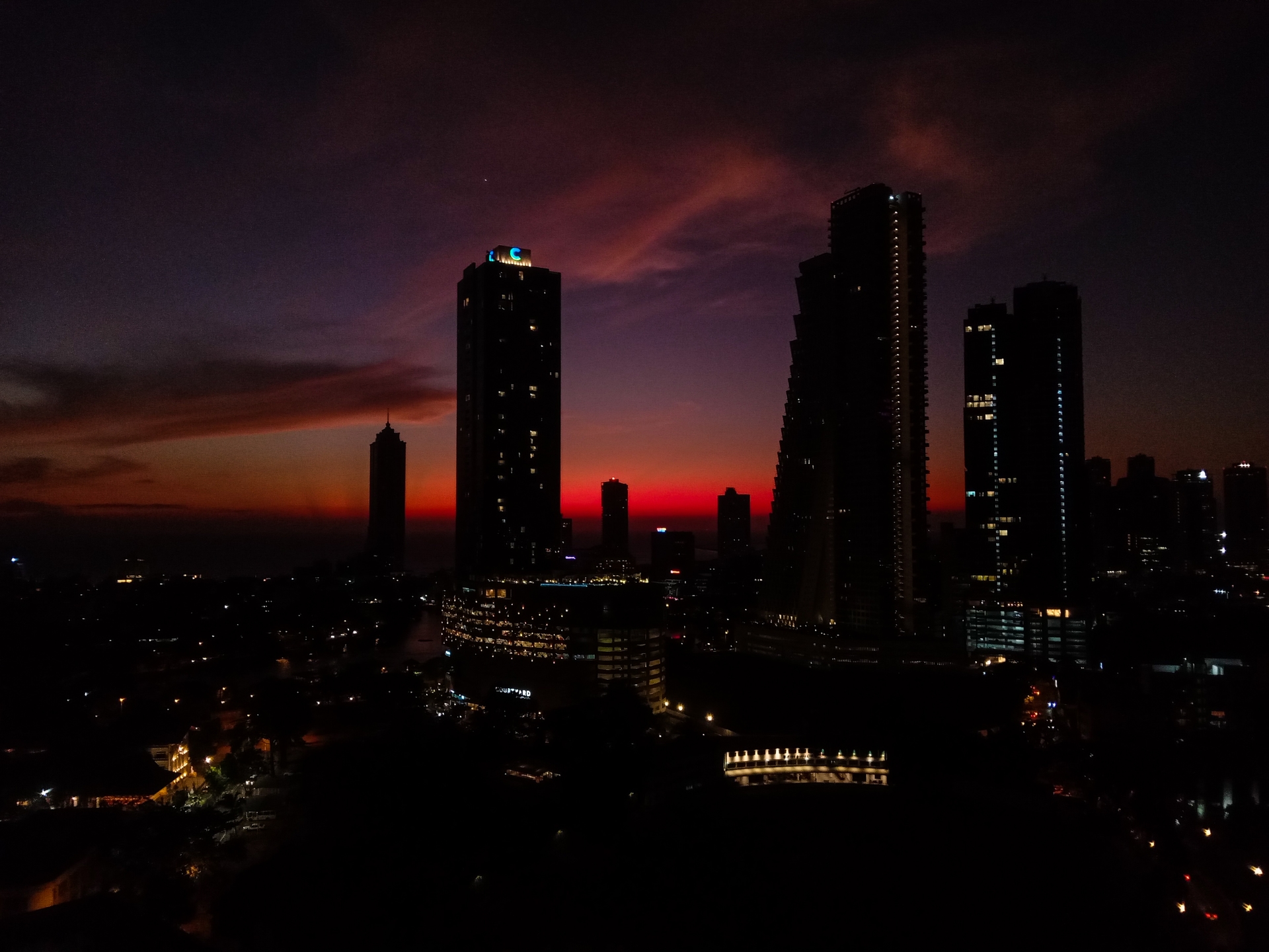 Colombo city skyline illuminated at night